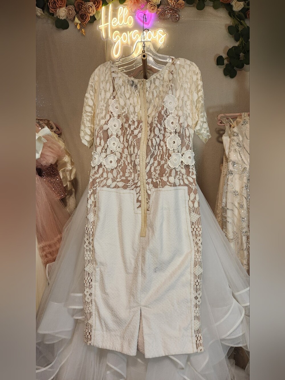 Beguile by Byron Lars Size 12 Ivory & Nude Anthropologie Mixed Lace Dress - Picture 11 of 13